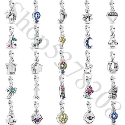 Real 925 Sterling Silver Bead Moon Flower Crown Tree Note Smile Charm Fit Fashion Women Pandora Me Bracelet Bangle DIY Jewelry