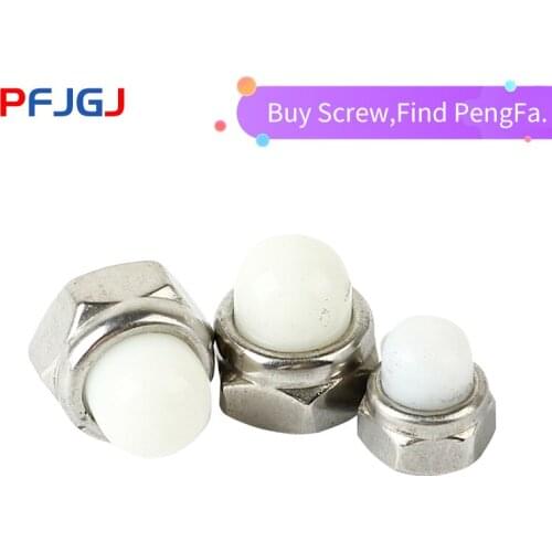 Peng Fa Nylon cap nut 304 stainless steel white ball cap nut white head hexagonal M5M6M8 round head nut