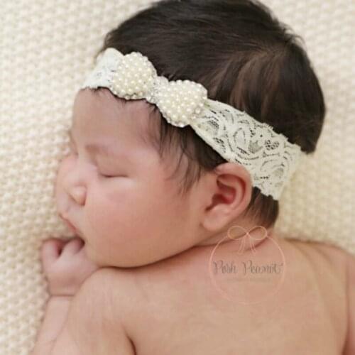 New Hair Accessories Girls Turban Headwear Baby Headband Bow Pearl Lace Hair Band Headband White Solid Lovely Band