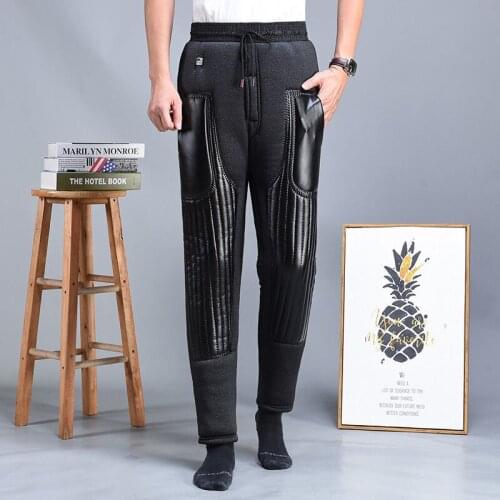 New Winter Mens Pants Cotton Down Warm Trousers Thick Causal High Elastic Pant Cold-resistant -30 °C Old age Trousers Dad Gift