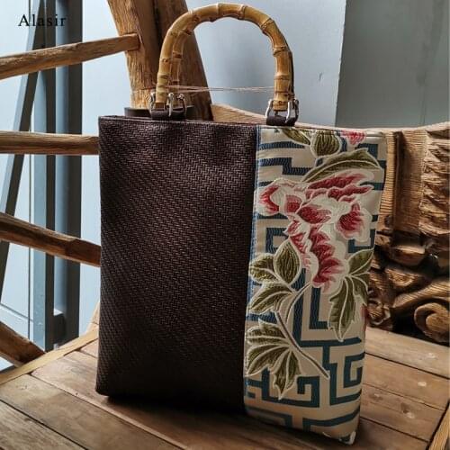 Alasir Chinese Style Straw Woven Bag Bamboo Female Bag Retro Woven Jacquard Holiday Bag Rattan Bag Summer Personalized Handbag