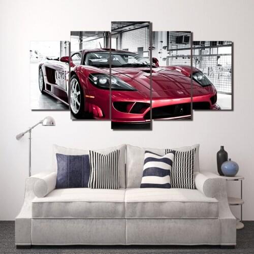 Frame Home Decor Living Room HD Printed Canvas Poster 5 Panel Luxury Flashy Red Sports Car Art Painting Modular Wall Pictures