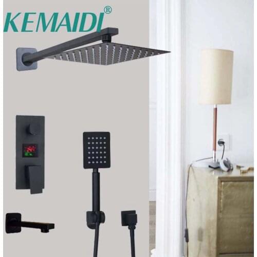 KEMAIDI Luxury Bath Shower Mixer Kits Digital Display Wall Mounted Rain Waterfall Shower Head Shower Faucet with Handshower