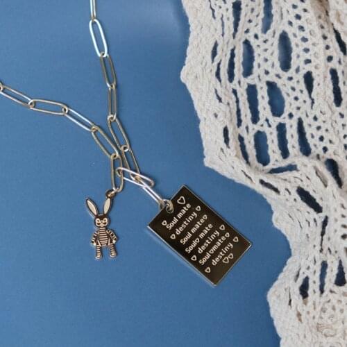 A Love Letter Shirt Bunny Fun Square English Necklace Sweater Chain Autumn and Winter All-match Chain Titanium Steel Material