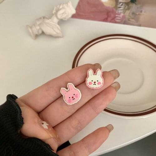 S925 Fantasy Cute Color Rabbit Earrings Fashion Cartoon Pink White Rabbit Earrings Classic Simple Girl Earrings Tide