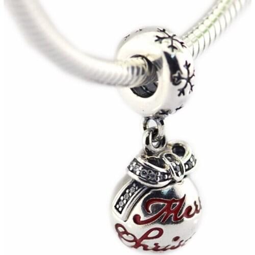 Merry Christmas Bauble Charm Silver Original Beads For Jewelry Making For European Bracelets DIY Sterling Silver Beads