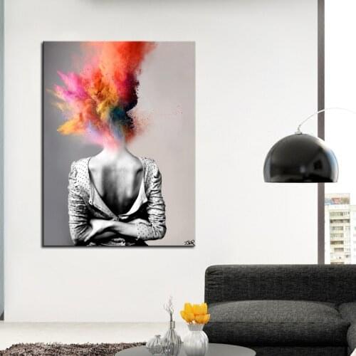 Modern Art Poster Fashion Woman With Bomb Colorful Hair Picture Canvas Print Custom Size Ideas for Living Room Wall Decor