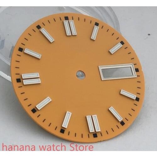 NO BLIGER LOGO Sterile 29mm dial date kit is suitable for NH36 night plate parts male watch movement dial yellow