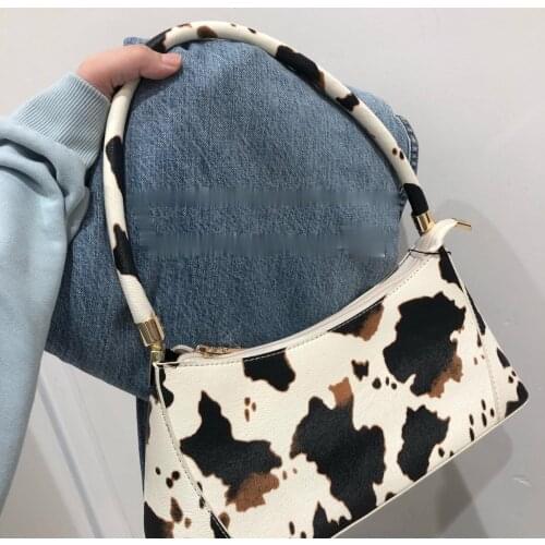 High Quality Women Single Shoulder Bag Fashion Cow Pattern Female PU Leather Underarm Bags Retro Ladies Purse Handbags Bolsas