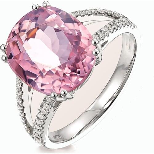Ociki Silver Color CZ Cubic Zirconia Round Pink Crystal Wedding Rings Party for Women Girls Gift Drop Shipping Wholesale
