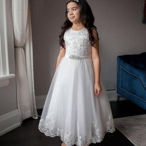 Formal Kids Flower Girl Dresses For Weddings Lace Appliques First Communion Dresses 2020 Ivory Floor Length sukienki komunijne