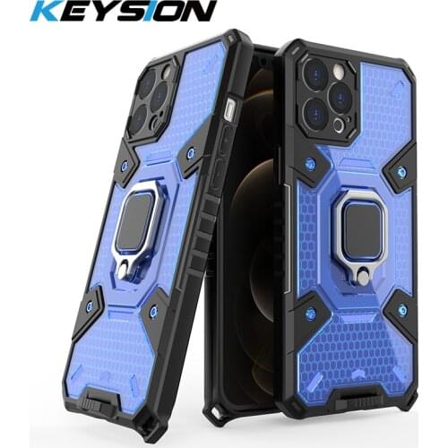 KEYSION Shockproof Armor Case for iPhone 12 Pro Max 12 mini 11 Pro Transparent Ring Stand Phone Back Cover for iPhone XS Max XR