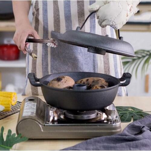 Thickened cast iron sweet potato pot home baked barbecue corn machine raw baking pan