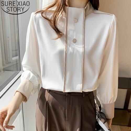 2021 New Fashion Chiffon Blouse Women Clothing Autumn New Office Lady Stand Collar Long Sleeve Women Shirts Blusas Mujer 15067