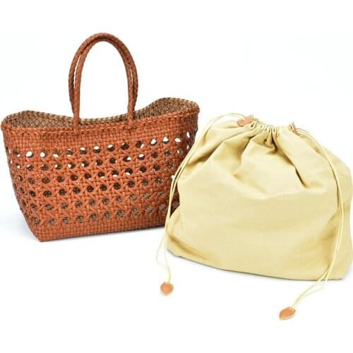Genuine leather handmade women knit shopping bag large beach bags