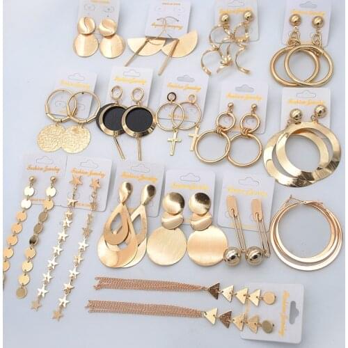 Yumfeel New Vintage Exaggerate Big Circle Dangle Earrings Matte Gold Drop Earrings For Women Long Earring Party Jewelry Gifts