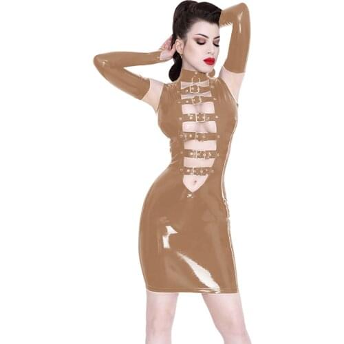 Women Buckle Mini Dress with Fingerless Gloves Sexy Nightclub Party Costume for Lady Buckle Punk Vestido Gothic Cosplay Costumes