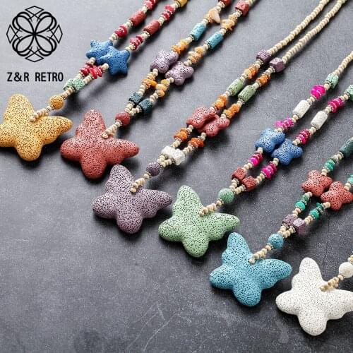 Volcanic Stone Lovely Colorful Butterfly Necklace Jewelry For Women Neck Decoration Choker Suspension Statement Accessories 2021
