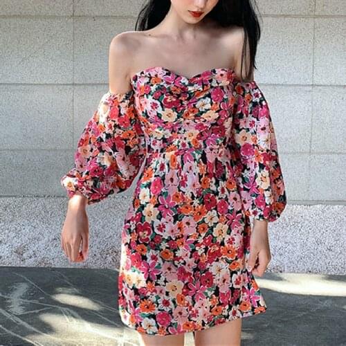 Spring, summer, the new French small retro fairy fairy love hubble-bubble sleeve floral dress female temperament