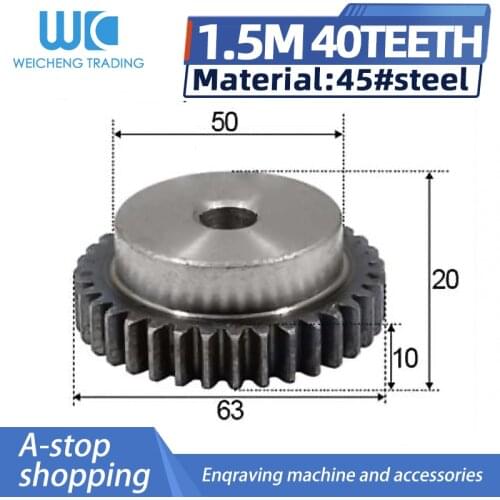 Spur Gear pinion 1.5M 40T 1.5 mod gear rack 40 teeth bore 10mm 45 steel cnc rack and pinion