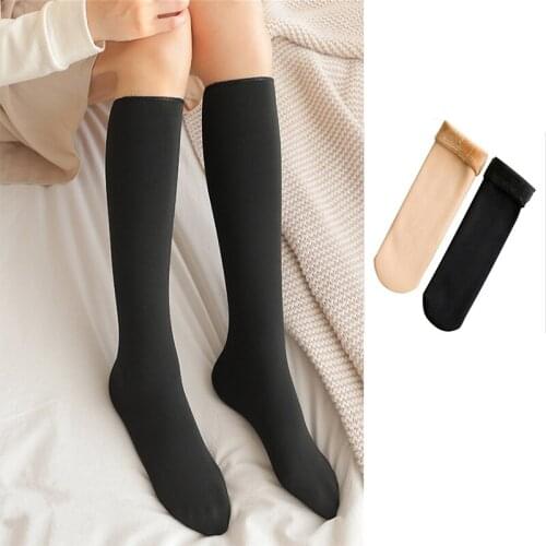 1 Pair Winter Womens Thicken Warm Long Socks Seamless Pure Cotton Wool Velvet Casual Short Middle Tube Ladies Thermal Soxs