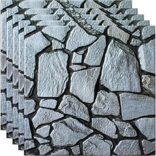 10Pcs 3D Pvc Wall Sticker Tile Gray Brick Self-Adhesive Waterproof Kitchen Bathroom Home Decor Diy Removable