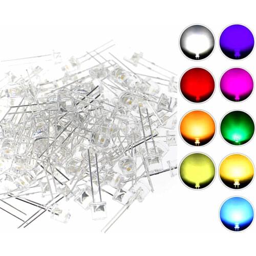 100pcs/lot 5mm LED Light Emitting Diode Flat Top Warm white Red Blue Green UV Orange Yellow Pink Color Bulb Lamp Indicator