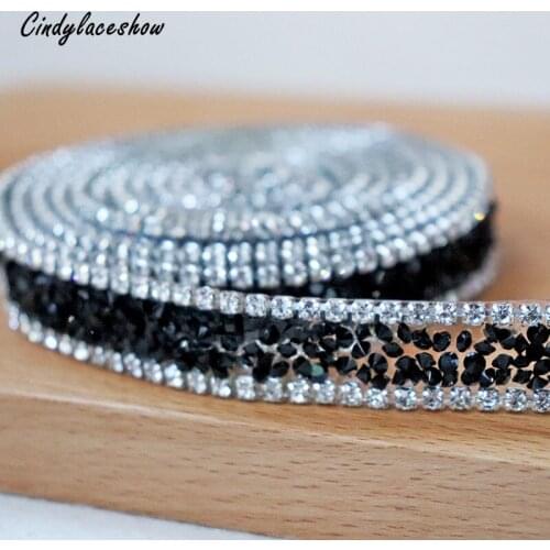 15mm Beaded Rhinestons Trim Iron On Diamond Crystal Ribbon Wrap Trim Sewing Accessories DIY Wedding Cake Party Decor Black Chain