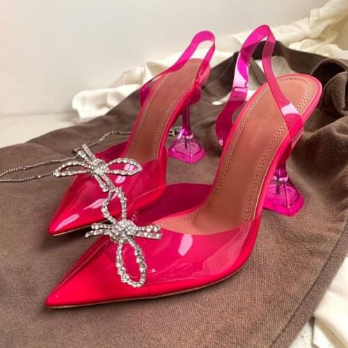 2020 Women Sandals High Heels Summer PVC Transparent Shoes Flower Rhinestone Slingbacks Ladies Shoes Zapato Transparente Flore