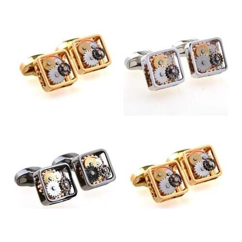 5Pairs/lot Vintage Watch Movement Cufflinks 3 Colors Steampunk Gear Watch Mechanism Cuff Links Mens Jewellery Accessory Gift