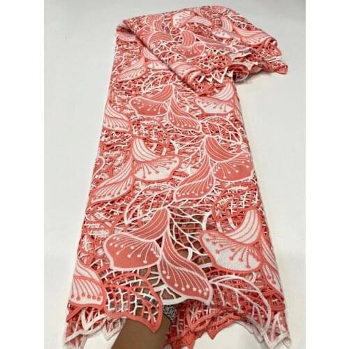 5yards/pc) High quality peach African big cord lace fabric two colors water soluble lace soft for charming party dress WZZ027