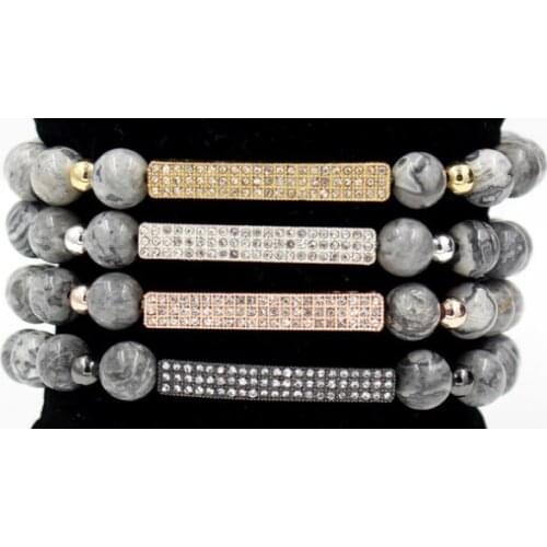 8mm xghg2342 gold silver micro pave cz zircon cubic zirconia Bracelet elastic adjusted bead helmet Crown agate Onyx Bangles