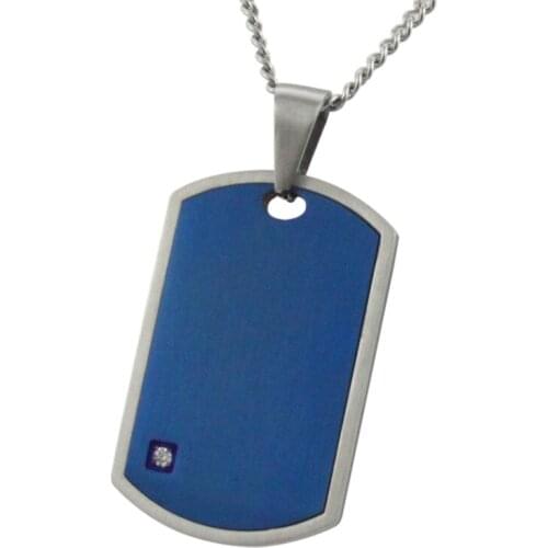 Runda 2020 New Style Stainless Steel IP Blue Dog Tags for Men Long Necklace Chain CZ Stone Pendant Charms Jewelry Accessories