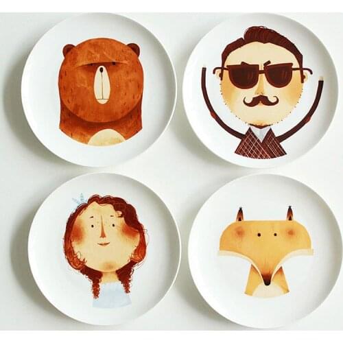 Dinner Food Plate Dish Bone China On-glazed Round High Quality Tray Girl Uncle Brown Beer Fox Christmas Dinnerware 20.5*20.5*2CM