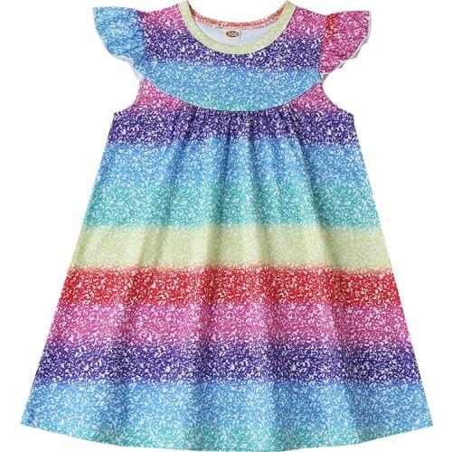 Kidswant Toddler Girl Clothes Creative Rainbow Stars Pattern Fly Sleeve Summer Dresses Infant Casual Clothing From 3M to 24M