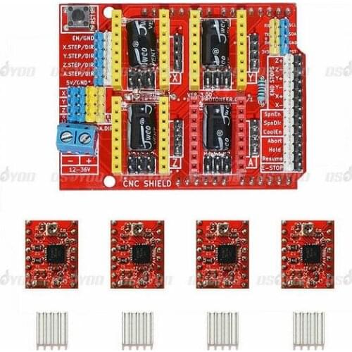 4x A4988 Stepper Motor Driver with Heat Sink + CNC Shield Expansion Board for Arduino V3 Engraver New