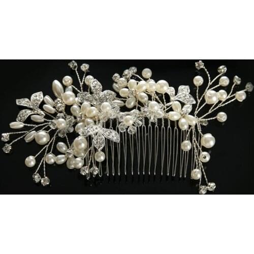 GETNOIVAS Rhinestone Handmade Hair Comb Headpiece Crytal Pearl Beads Bridal Tiara Hair Jewelry Women Wedding Hair Accessories SL