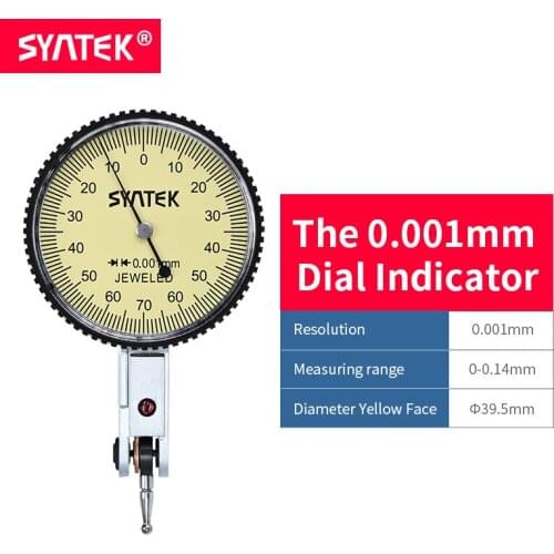 Syntek Dial Indicator 0-0.2mm Shockproof Antimagnetic Dial Test Lever Indicator 0.001mm High Precision Dial Gauge Diameter CE