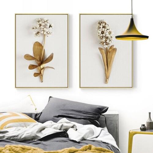 Canvas Painting Golden Lilac Hyacinth Orchid Tulip Botanical Prints Flower Poster Modern Wall Art Decoration Pictures Minimalist