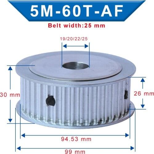 Pulley wheel 5M-60T Inner Bore 19/20/22/25 mm Aluminum Material pulley Slot Width 26 mm Match With Width 25 mm 5M-timing belt