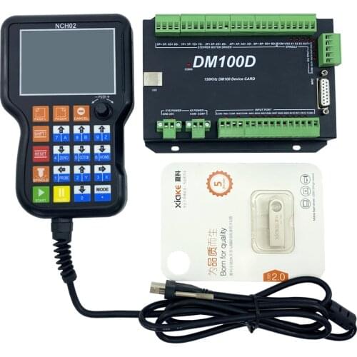 CNC Handle Motion Controller NCH02 3/4/5axis(Optional)125 KHz Pulse U-disk Read G-CODE + 24v 75W MEANWELL Switching power supply
