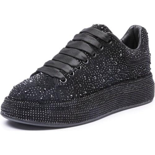 Womens Sneakers Summer Rhinestones Large Size 41 42 43 Lace-up White Casual Girl Shoes Platform Sneakers Women Fashion Bling