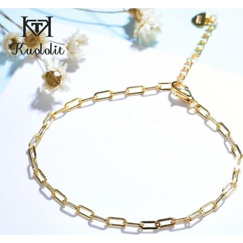 Kuololit Solid 925 Sterling Silver Paperclip Bracelet Chain for Men Women Thick Chain Toggle Clasp 18K Gold Chains Square Rock
