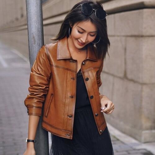 100% Sheepskin Leather Jackets Women Spring Autumn Real Leather Clothes for Women Ladies Learher Coats Female Ropa Mujer Zjt2659