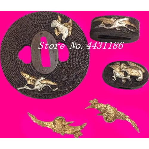 Handmade Sword Tsuba Set Japanese Samurai Katana Guard Fuchi Kashira Copper Material DIY Fitting