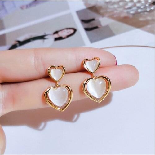 LATS Cute Opal Love Dangle Earring Korean Heart-shaped Premium Earrings for Women French Fairy Drop Earings 2020 Fashion Jewelry