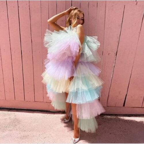 Trendy Photo Shoot Prom Dress abiye Puffy Hi Low Formal Dress Tiered vestido de festa abendkleider 2020 Colorful Evening Dresses