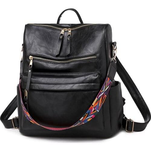 2021 Fashion Womens Retro PU Leather Backpack Large Capacity School Bags for Teenage Girls Bagpack Female Backpack Lady Mochila