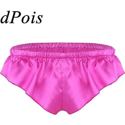 Male Men Sissy Underwear Sexy Low Rise Thongs G Strings Satin Fancy Ruffle Briefs Playful Panties Underpants Knickers Swimsuit