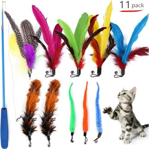 Pet Cat Lovely Toy Pet Combination Set Feather Replacement Head Retractable Funny Cat Stick Cat Supplies